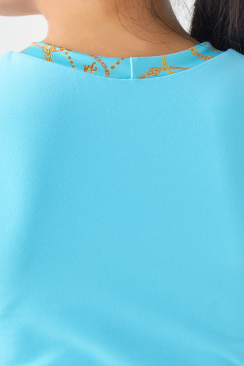 袖口ツイストデザインセミフィットタンクトップ(クリスタルラインストーン付) ライトブルー