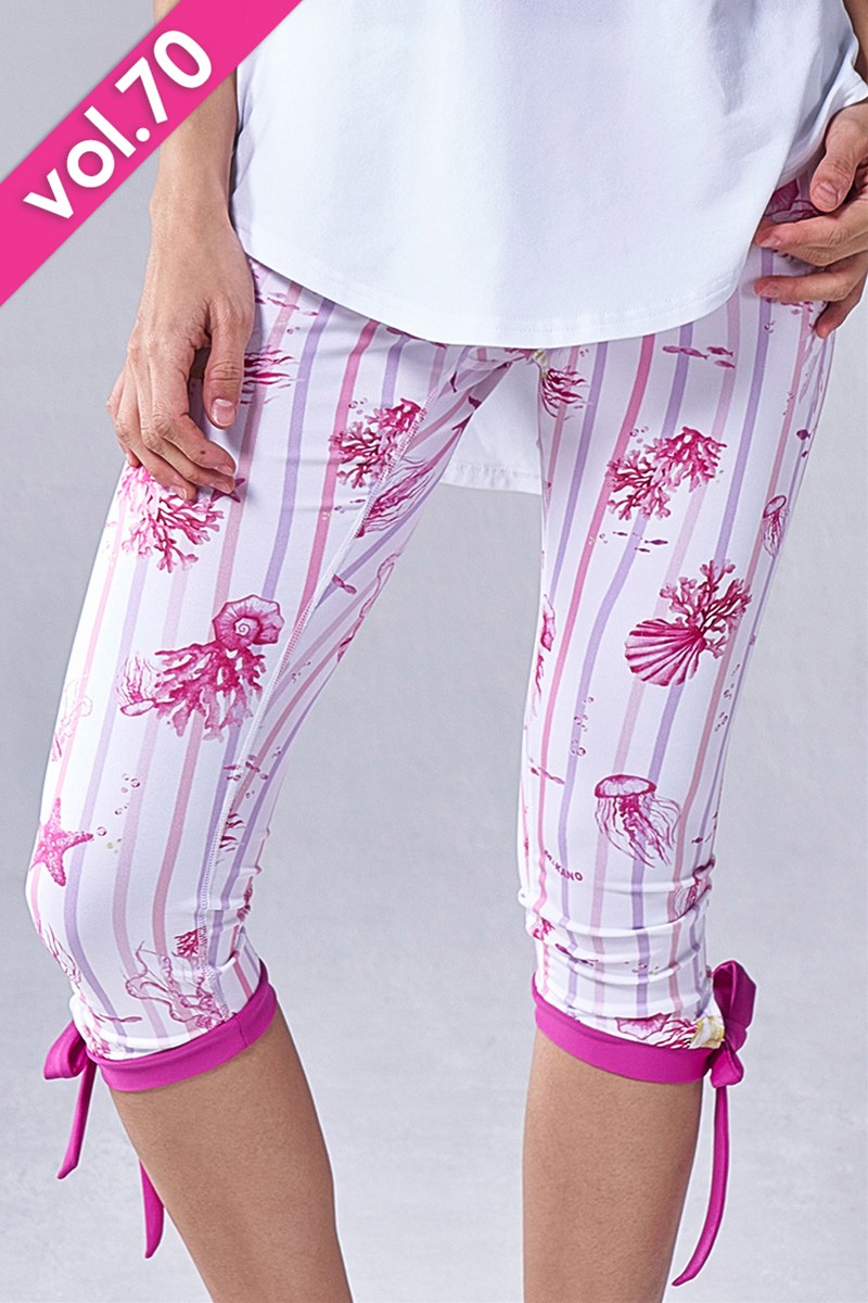 フィットネスウェア | 裾リボンカプリレギンス＊マリンピンク 【フリー