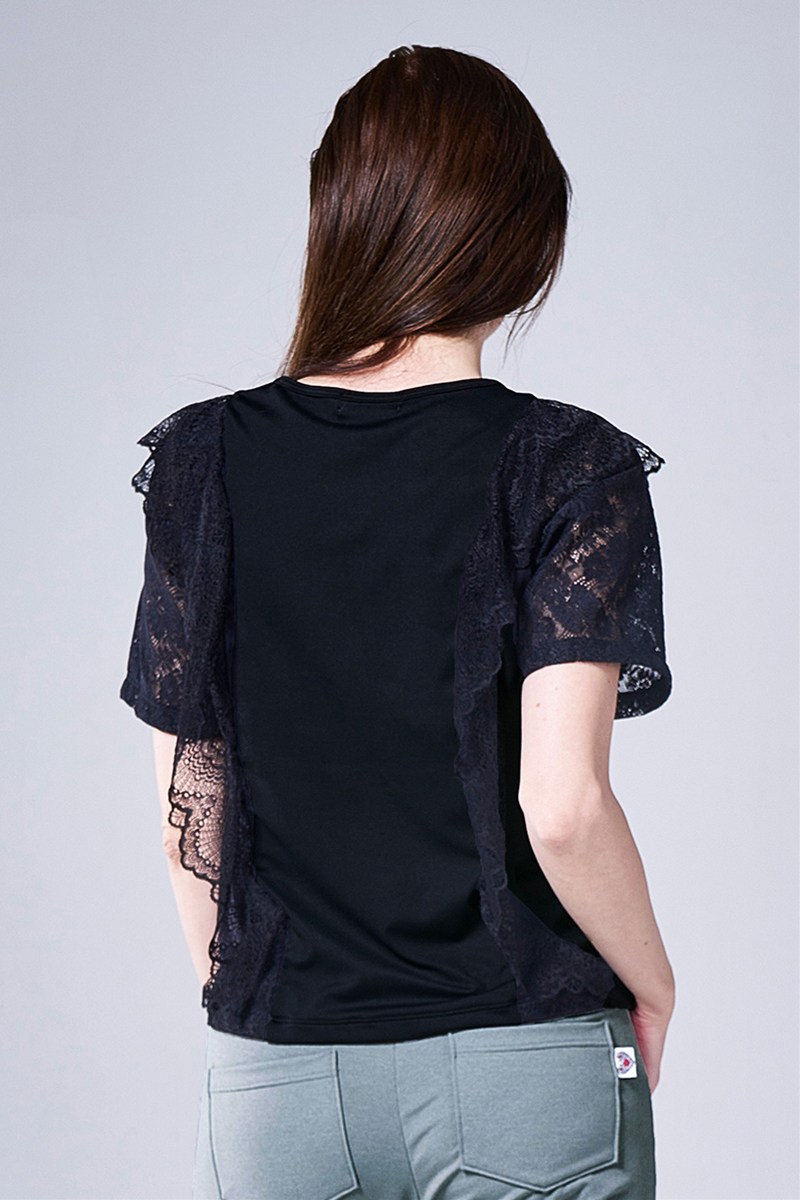 フィットネスウェア | 袖フラワーレース切替エアリーTシャツ