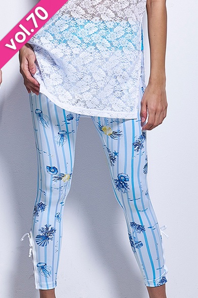 裾編上げロングレギンス＊マリンブルー 【フリー】