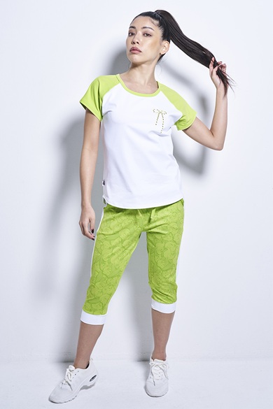 袖切替エアリーTシャツ（スタッズ付）＊ホワイト/ライム 【フリー】 [Vol.70 70713-237-5454] 定価\8,800（税込）
