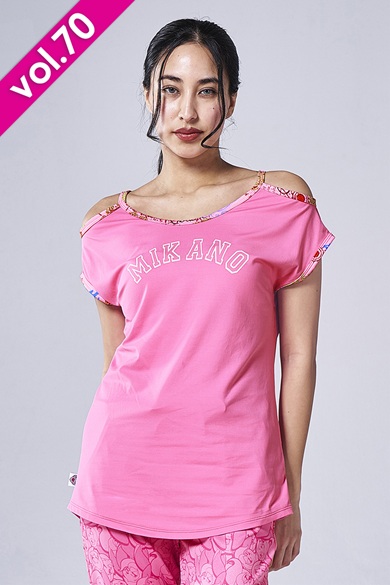 肩開きエアリーTシャツ ダークピンク