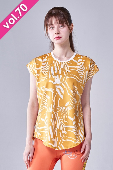 バックメッシュ切替エアリーTシャツ（ラインストーン付） ゼブラオレンジ
