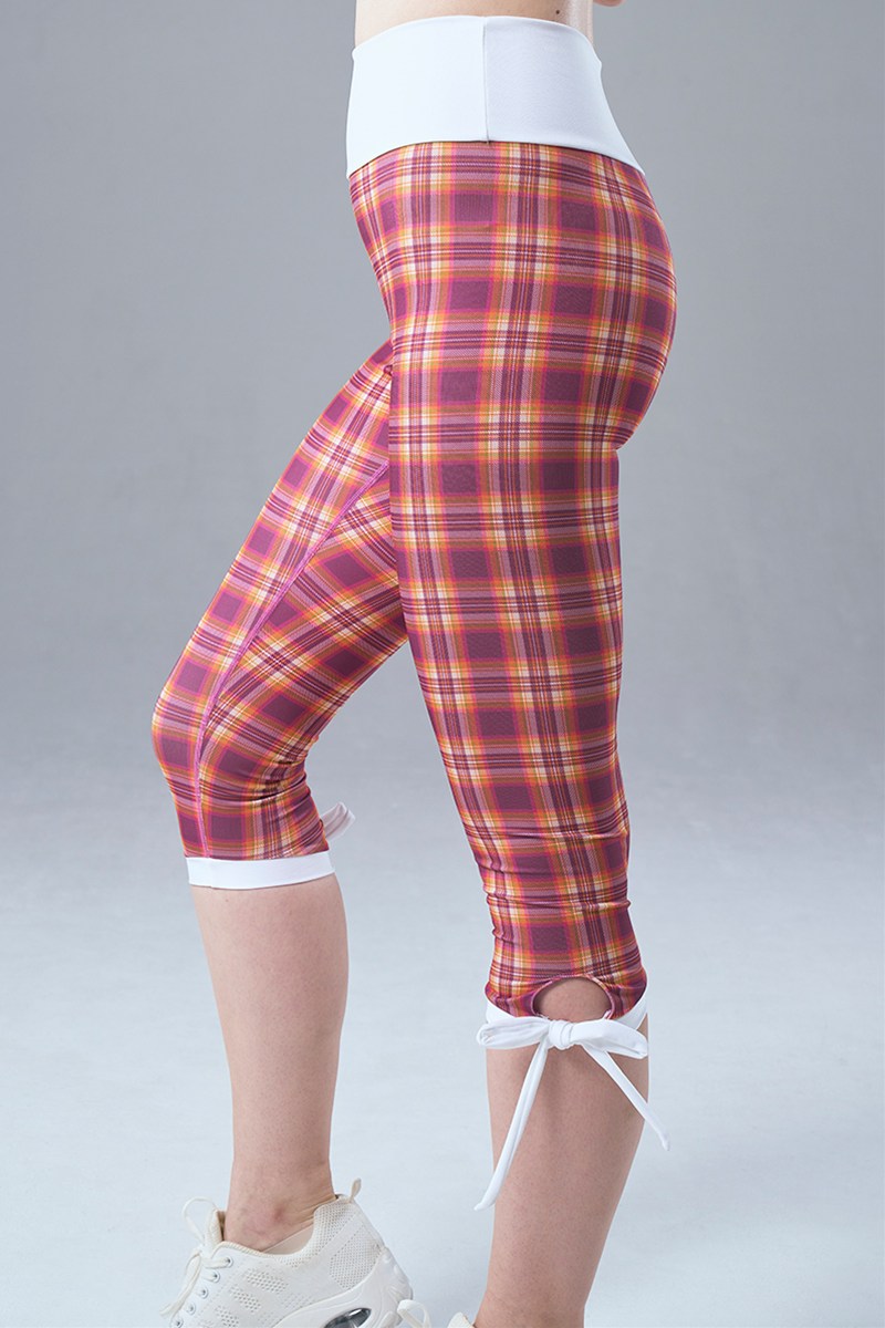 裾リボンカプリレギンス タータンピンク