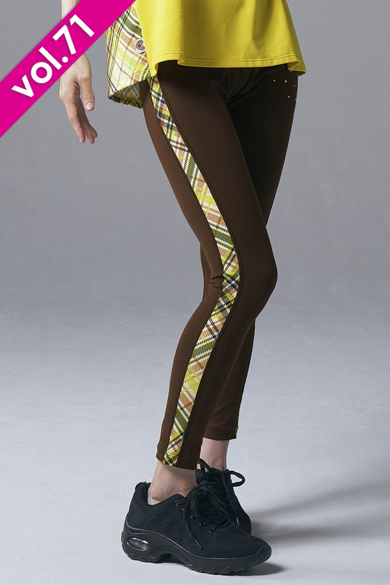 サイド切替ロングレギンス(クリスタルラインストーン付)＊ブラウン 【フリー】