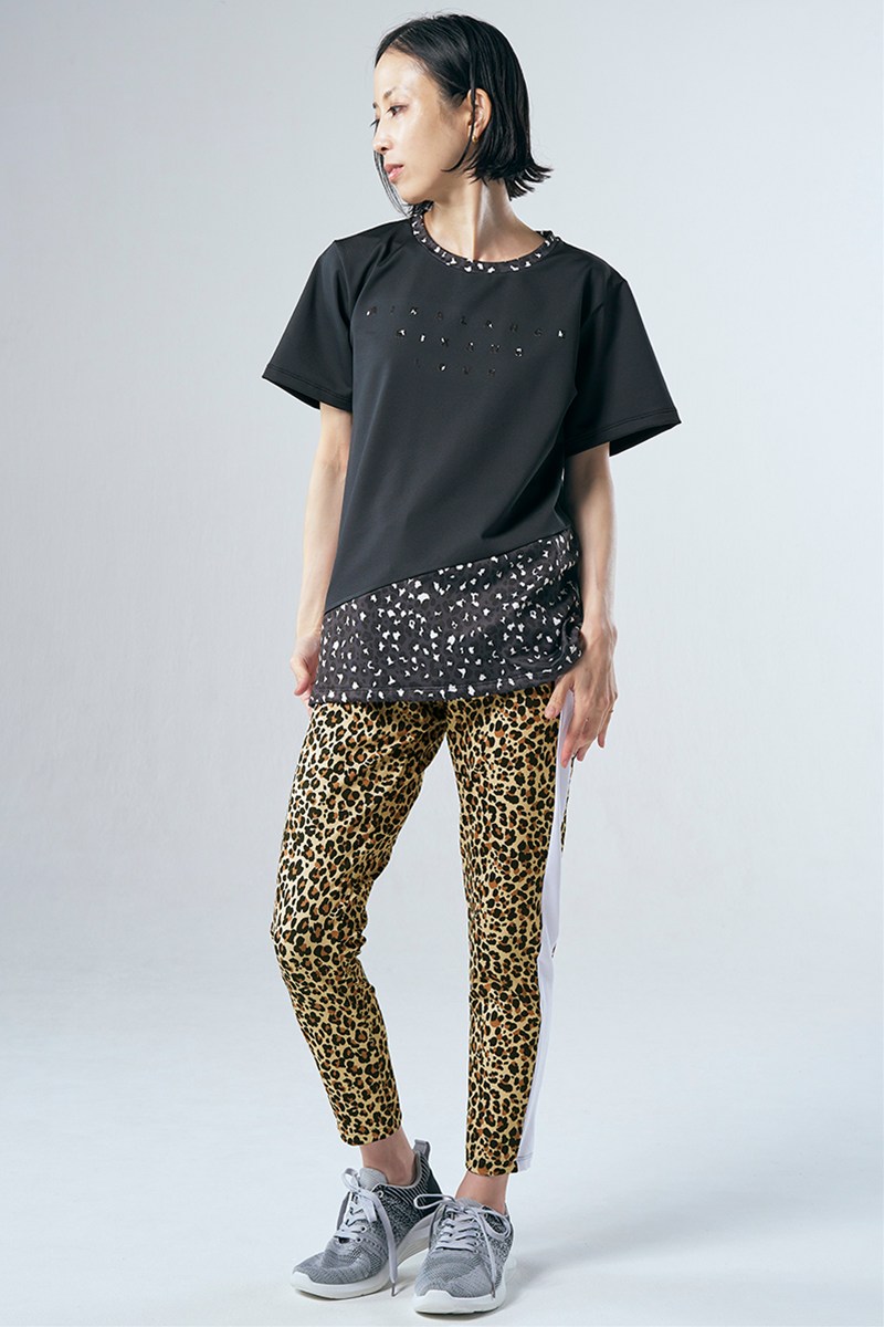 サイド切替ロングジョガーパンツ キャメルレパード