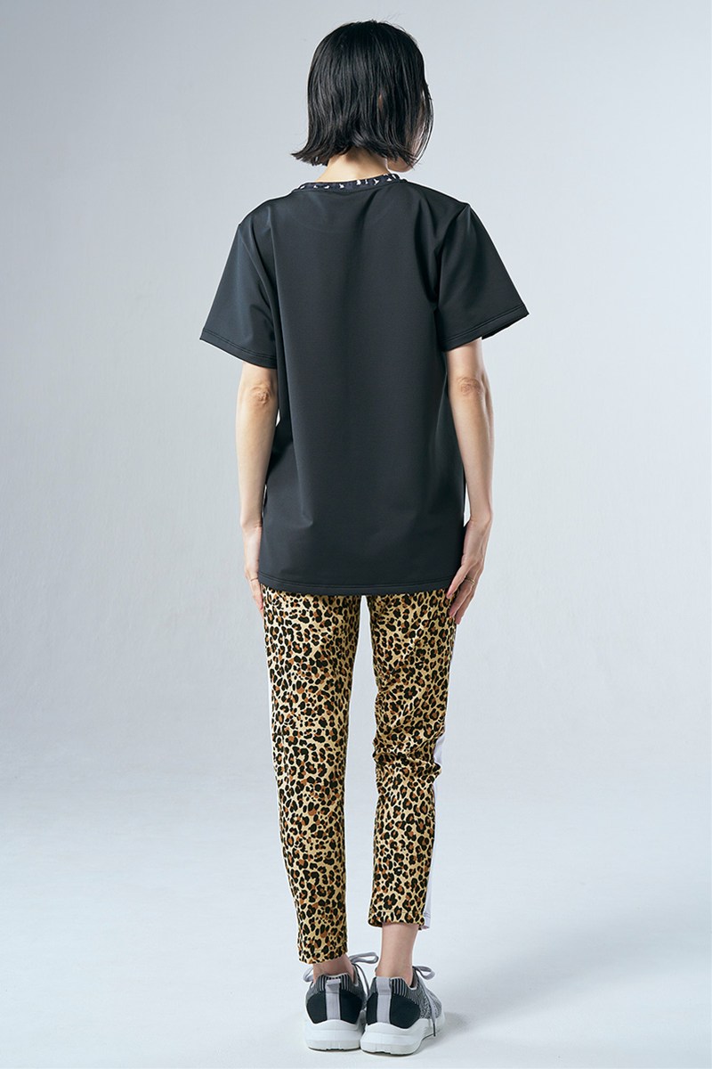 サイド切替ロングジョガーパンツ キャメルレパード