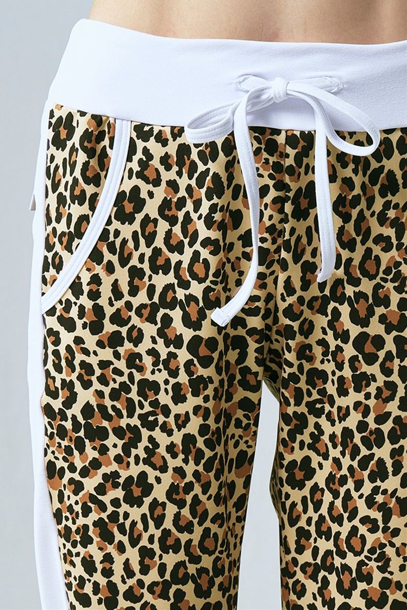 サイド切替ロングジョガーパンツ キャメルレパード