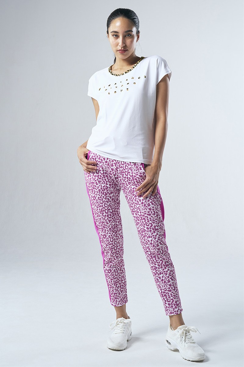 サイド切替ロングジョガーパンツ ローズレパード