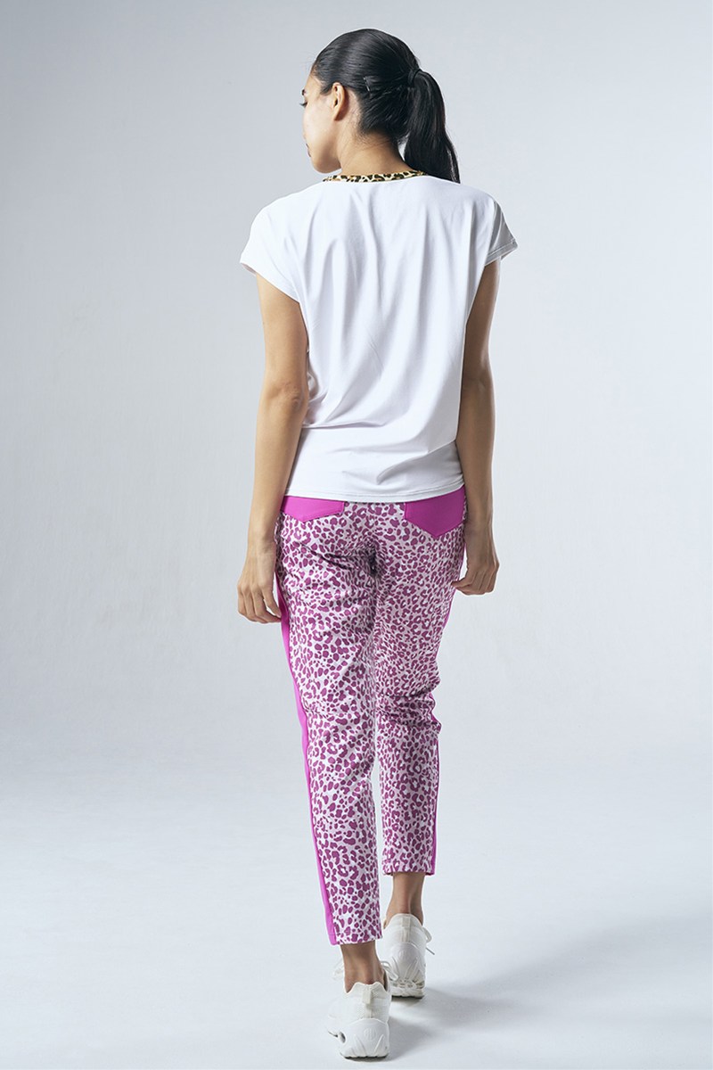 サイド切替ロングジョガーパンツ ローズレパード