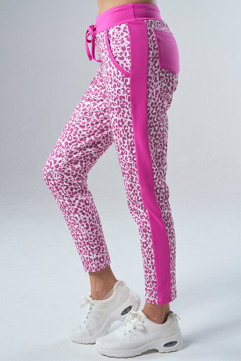サイド切替ロングジョガーパンツ ローズレパード