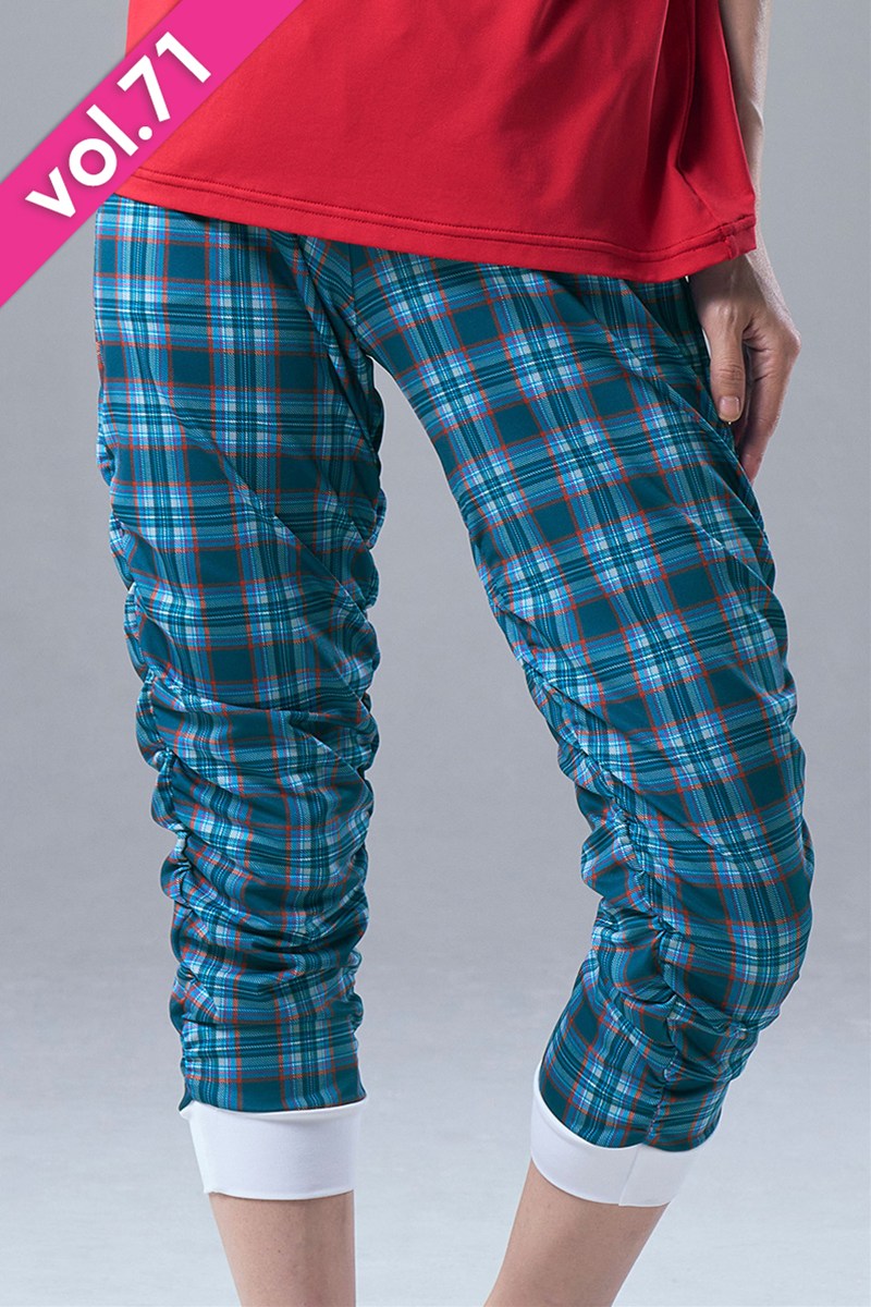 サイドギャザーコンパクトギャングスターパンツ＊タータングリーン 【フリー】