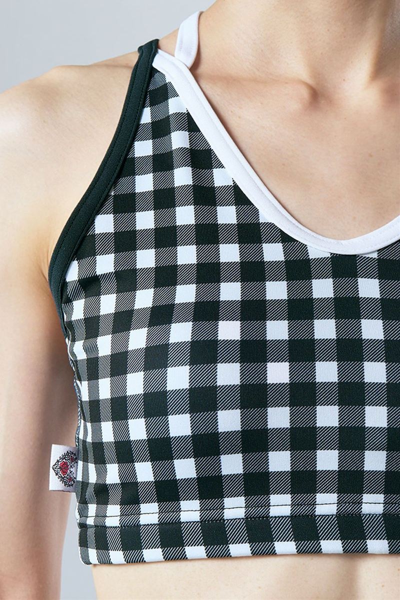 Uネックショートトップス ギンガムホワイト