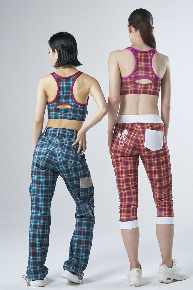 ショートトップス タータンピンク