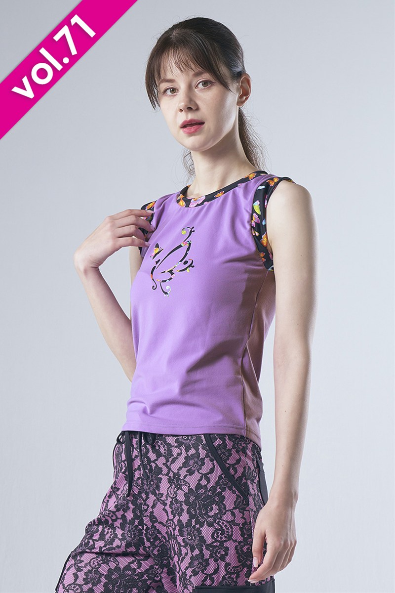 袖口ツイストデザインセミフィットタンクトップ フェアリーパープル