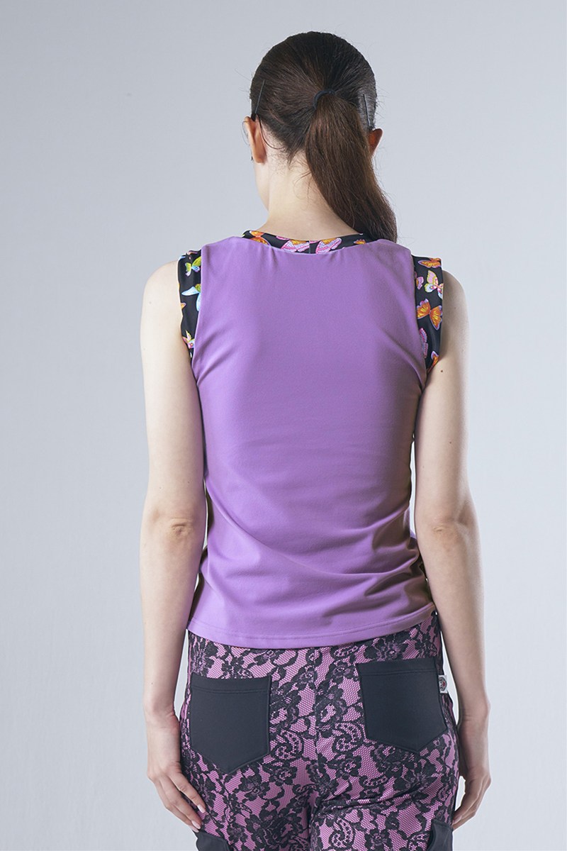 袖口ツイストデザインセミフィットタンクトップ フェアリーパープル