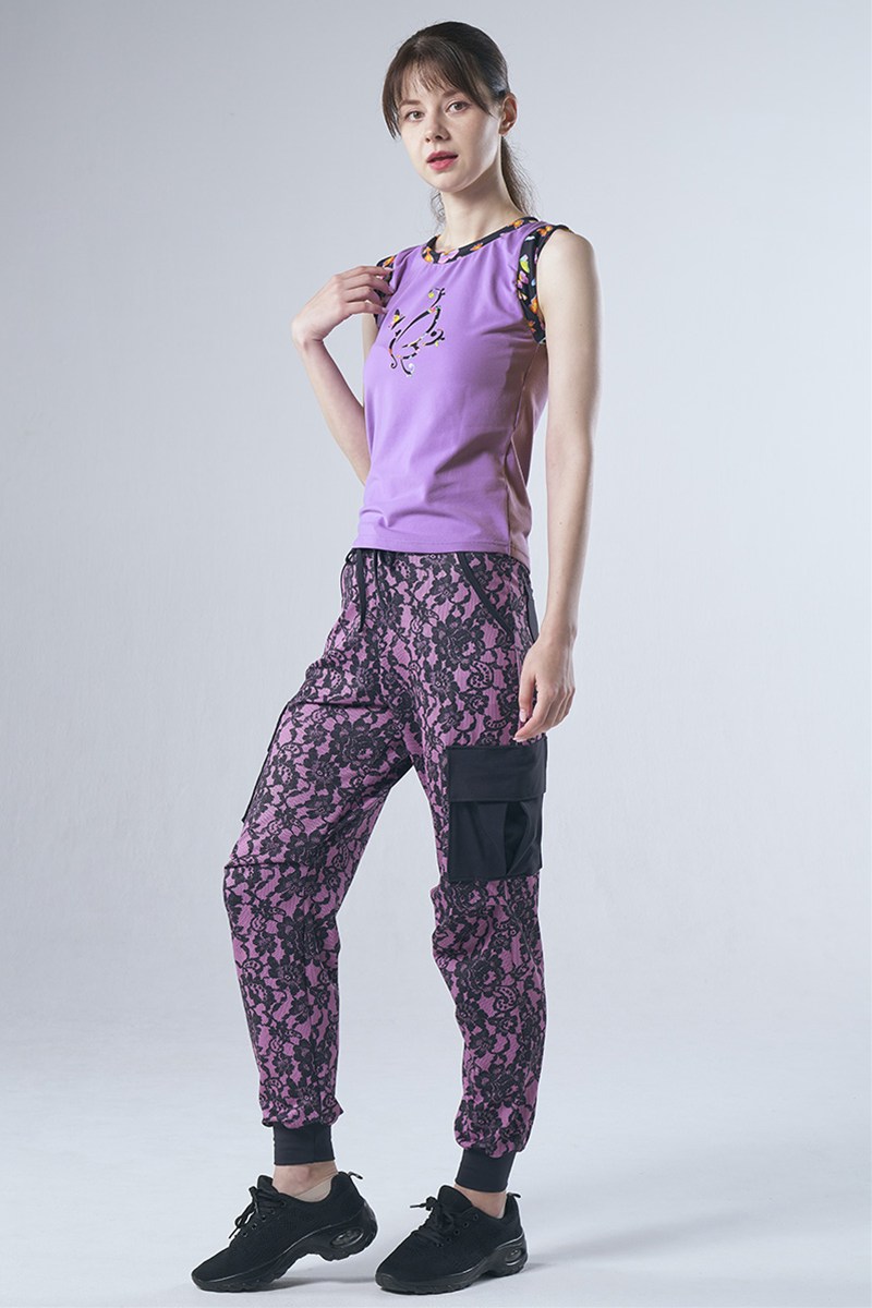 袖口ツイストデザインセミフィットタンクトップ フェアリーパープル