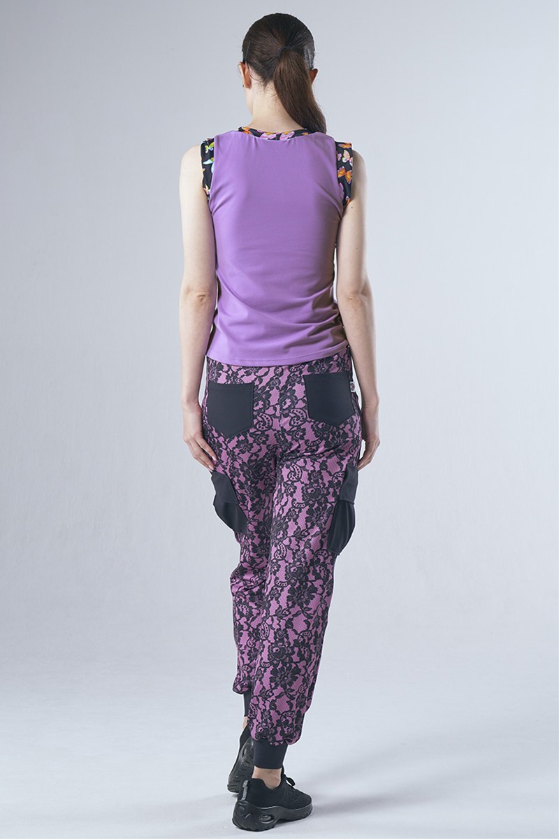 袖口ツイストデザインセミフィットタンクトップ フェアリーパープル