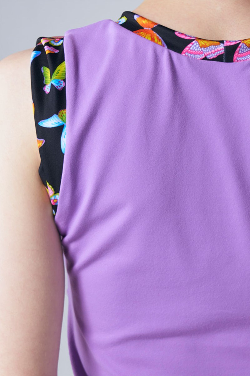 袖口ツイストデザインセミフィットタンクトップ フェアリーパープル