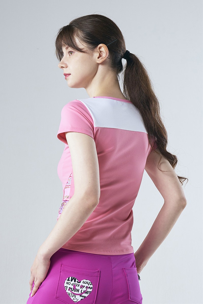 バックメッシュ切替コンパクトTシャツ オーロラピンク