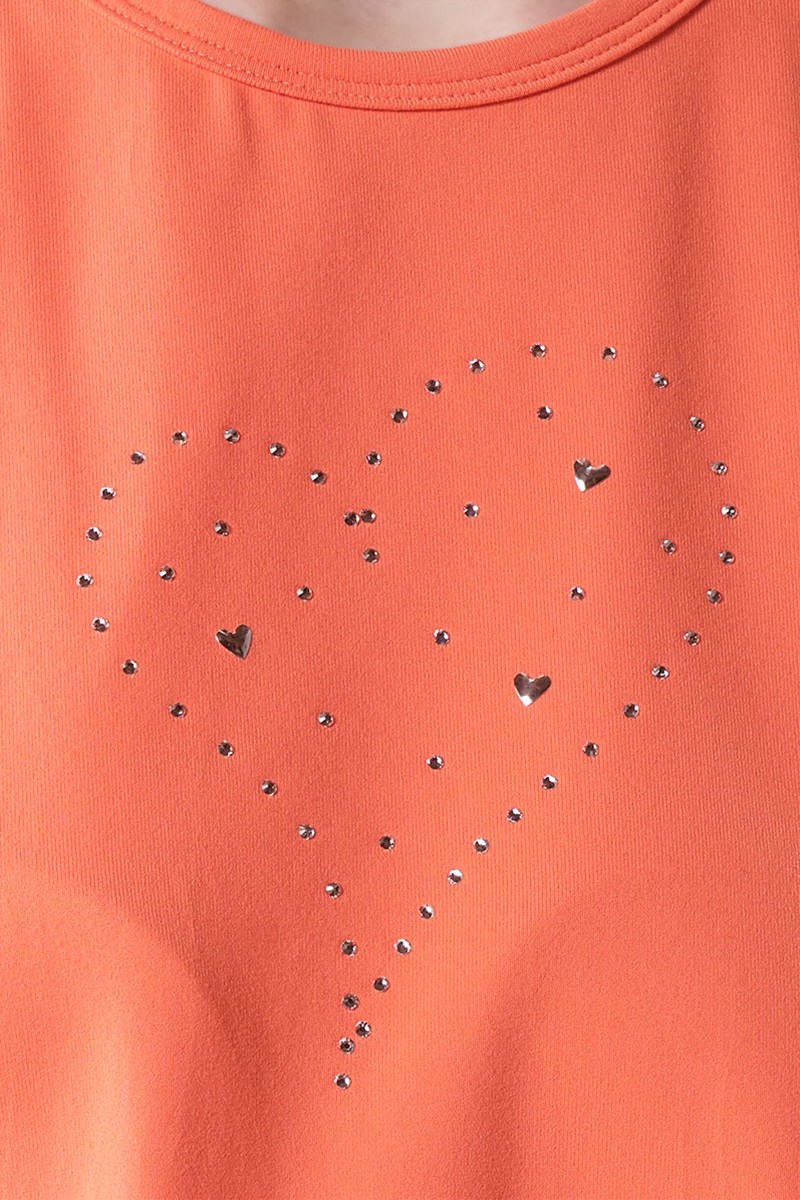 肩レース切替エアリーTシャツ(クリスタルラインストーン付) オレンジ