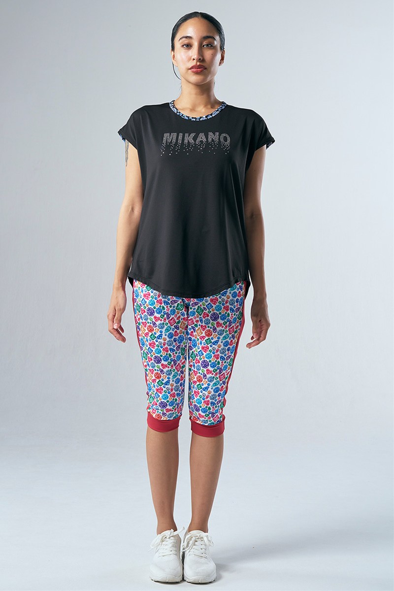 肩切替エアリーTシャツ(クリスタルラインストーン付) ブラック