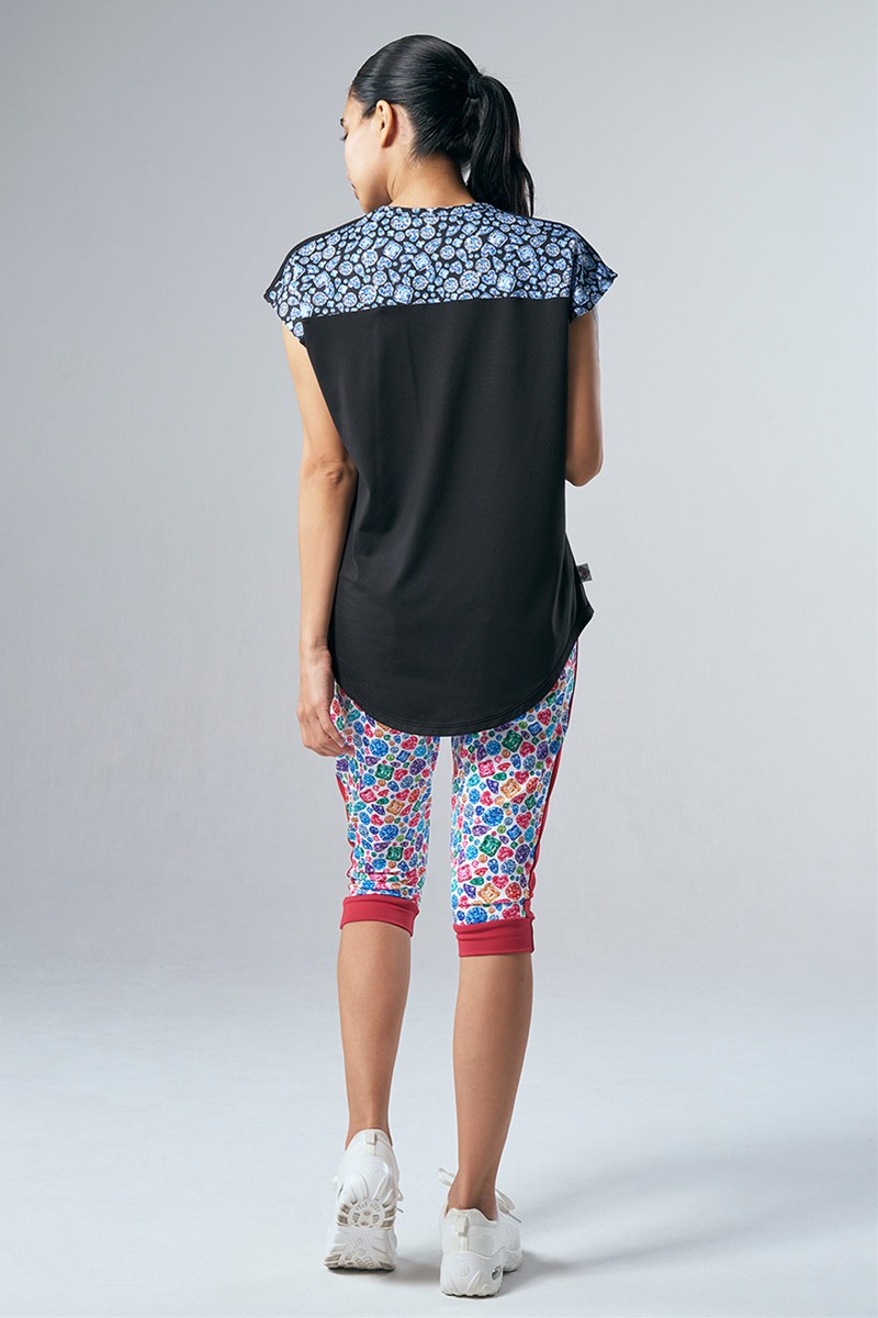 肩切替エアリーTシャツ(クリスタルラインストーン付) ブラック