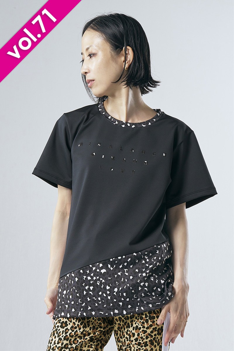 裾切替ユニセックスTシャツ＊ブラック 【フリー】