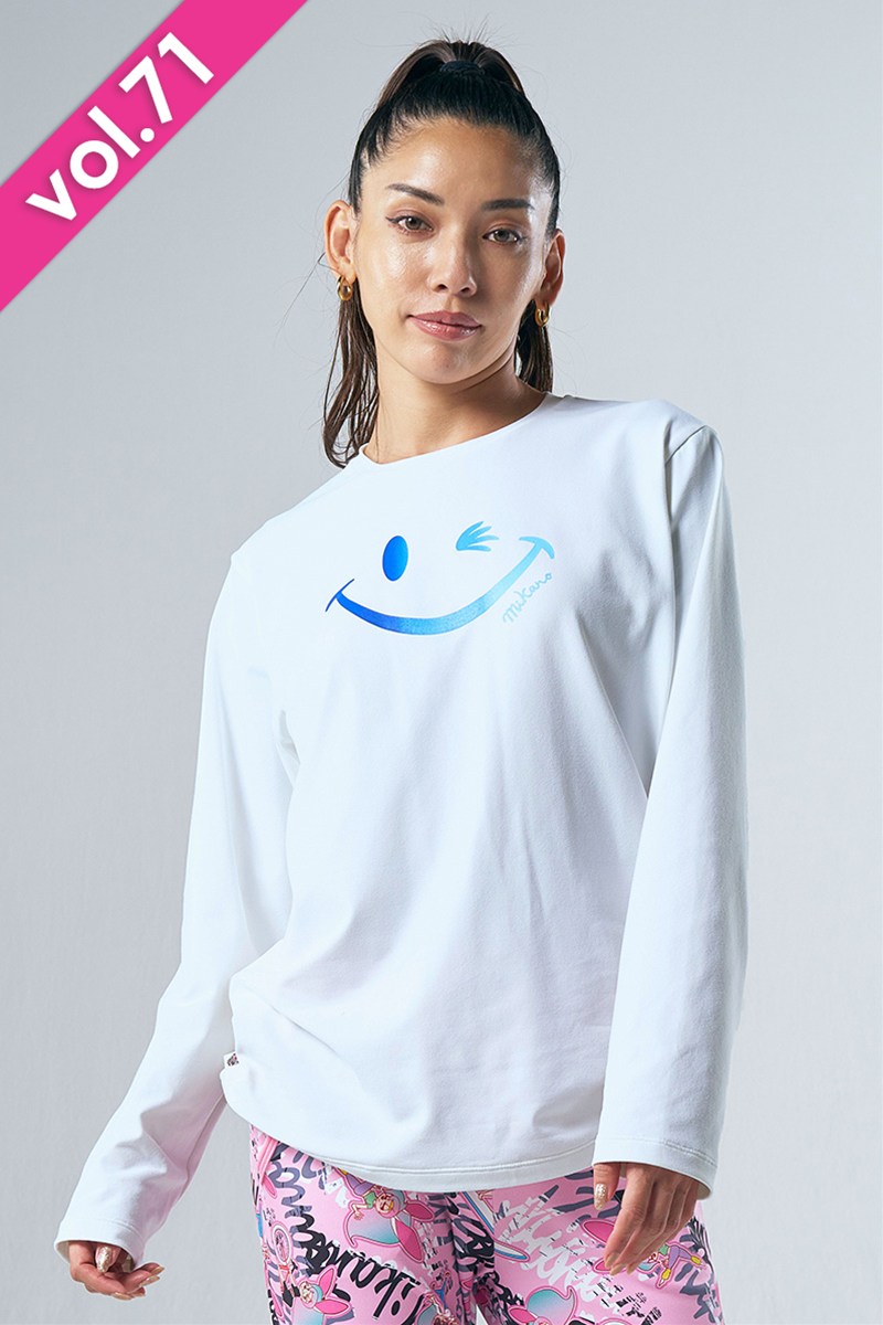 ロングスリーブユニセックスTシャツ＊ホワイト/ブルー 【フリー】