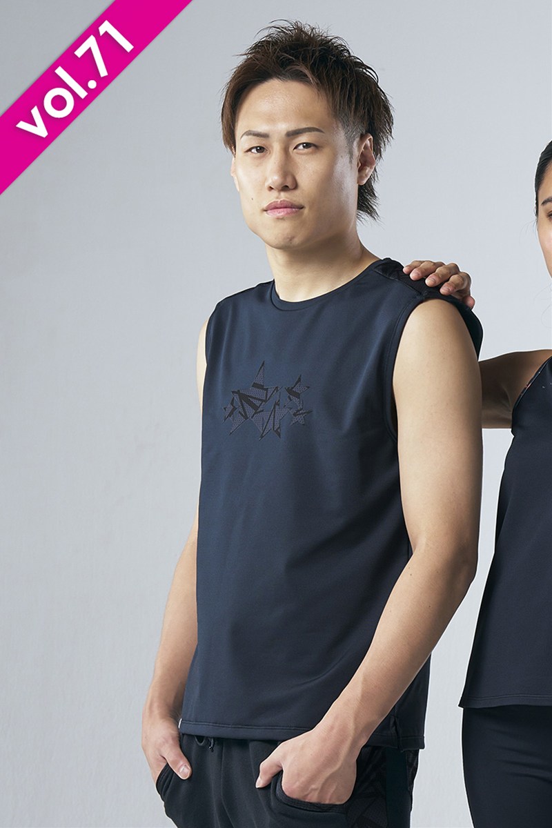 フィットネスウェア | 肩メッシュ切替メンズタンクトップ＊ブラック