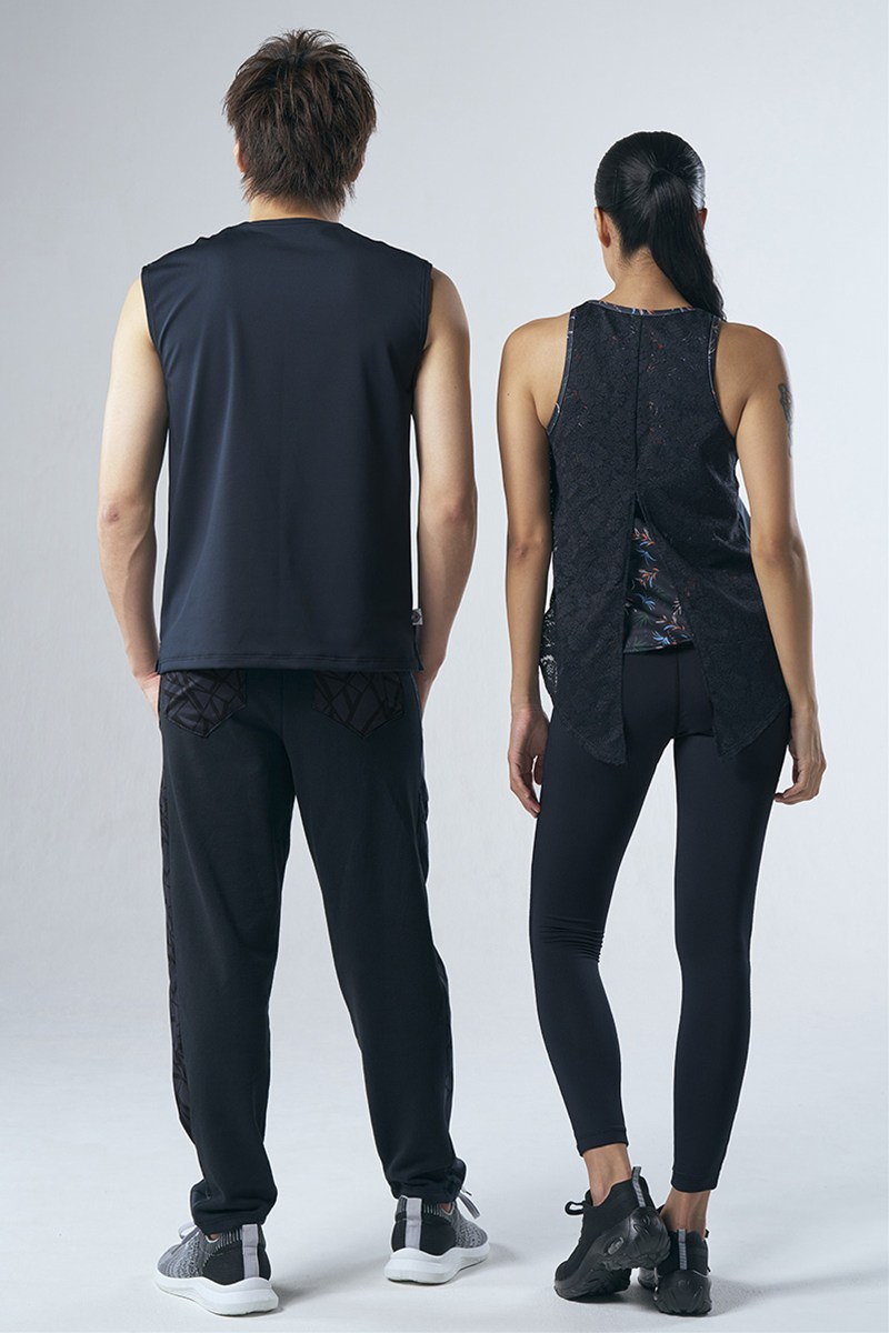 肩メッシュ切替メンズタンクトップ ブラック