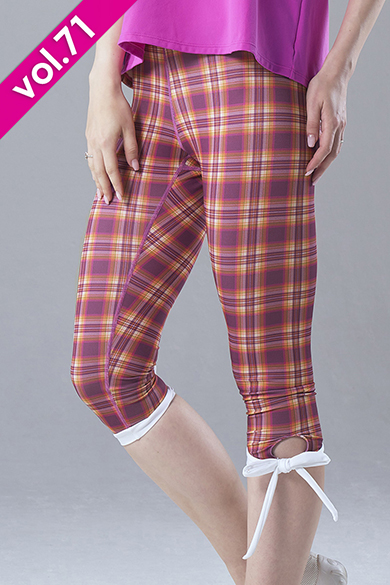 裾リボンカプリレギンス＊タータンピンク 【フリー】 