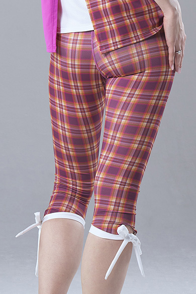 裾リボンカプリレギンス＊タータンピンク 【フリー】 