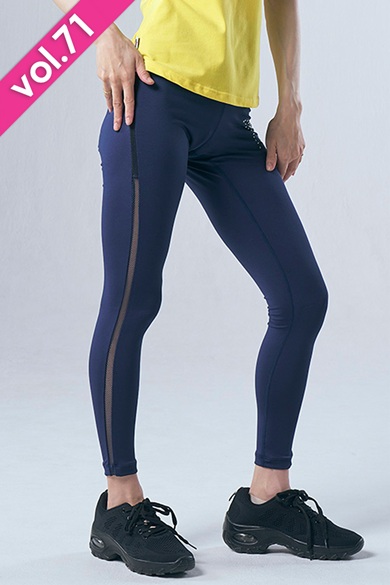 サイドテープ切替ロングレギンス(スタッズ付) ネイビー